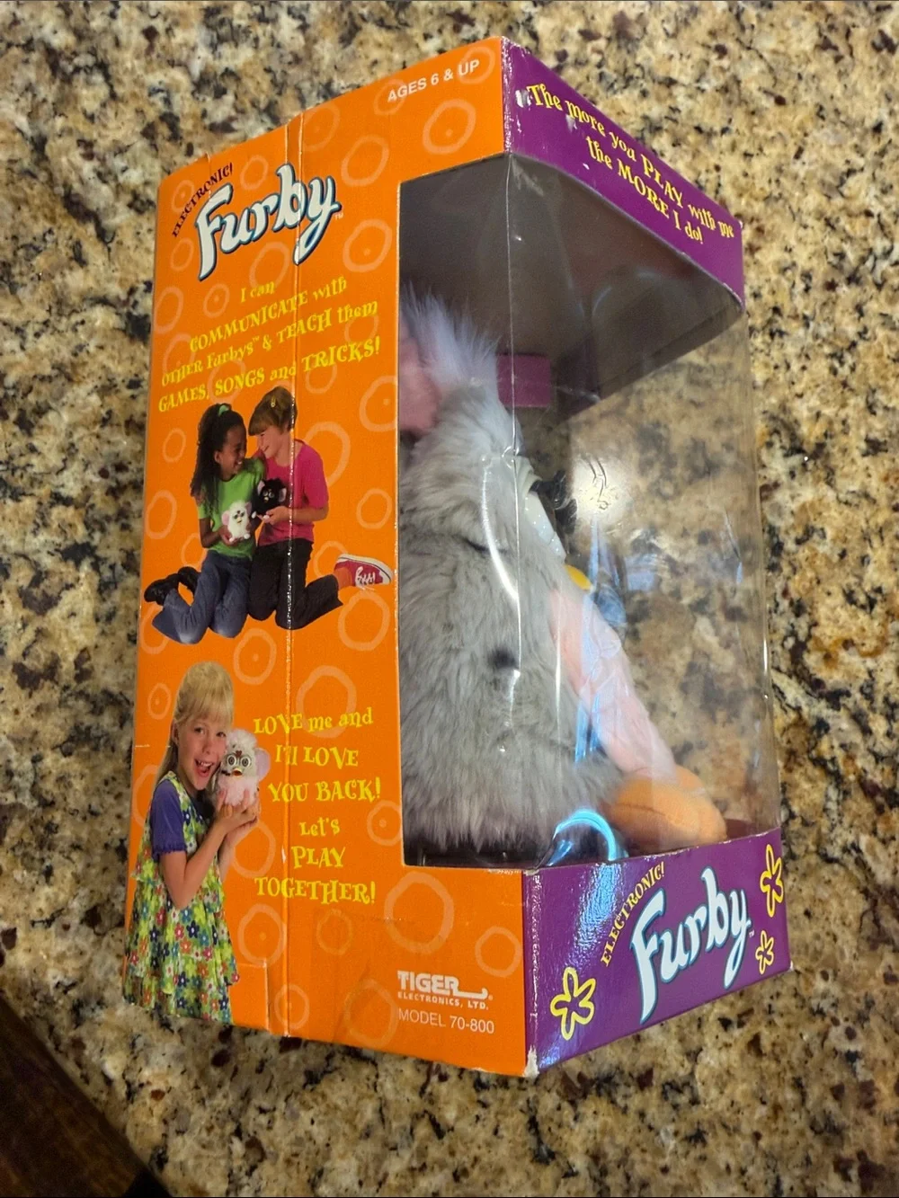 Vintage Furby Classic Plush Electronic Toy - Gray, Pink & Orange New in Box